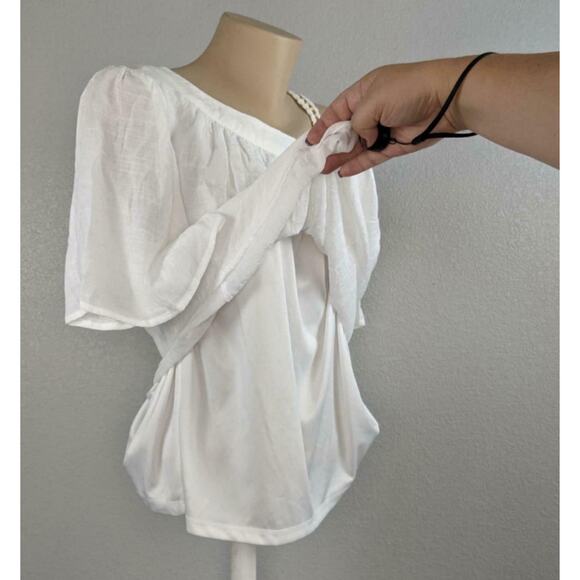 Palette Gauze Blouse One Shoulder‎ Neckline Cutout Strap Top White Blouse Career - Picture 7 of 11